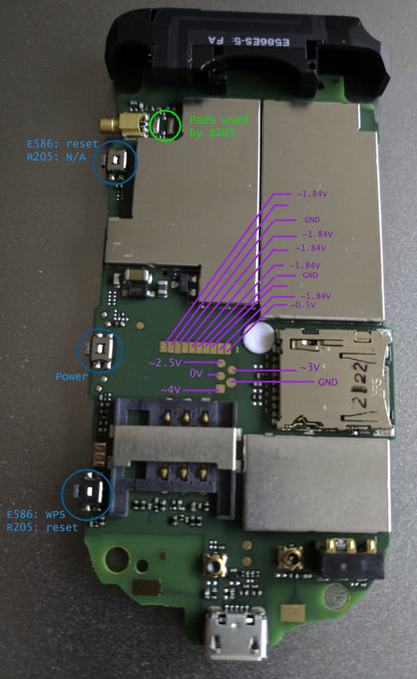 Annotated image of the E586 board.